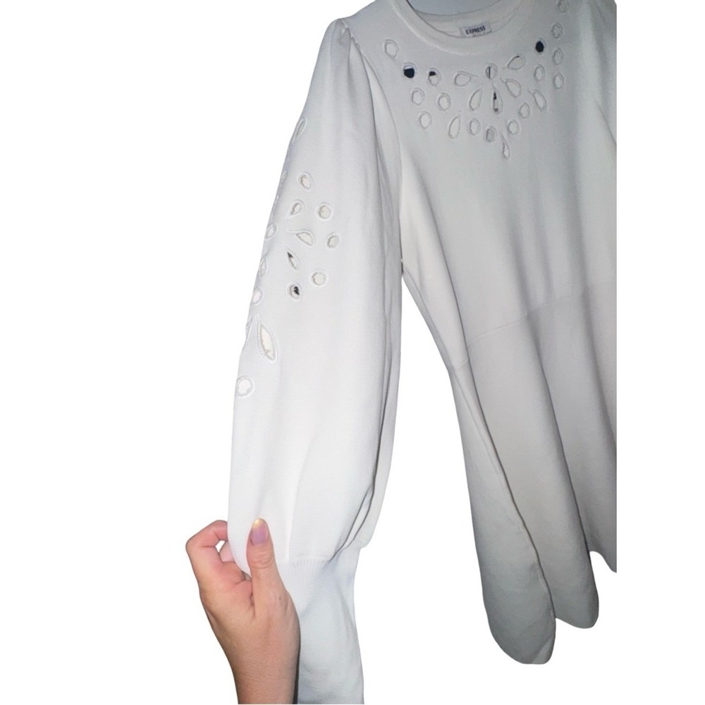 Express Sz L‎ White Eyelet Puff Sleeve Dress NWT Fit Flare Feminine bridal - Picture 3 of 6